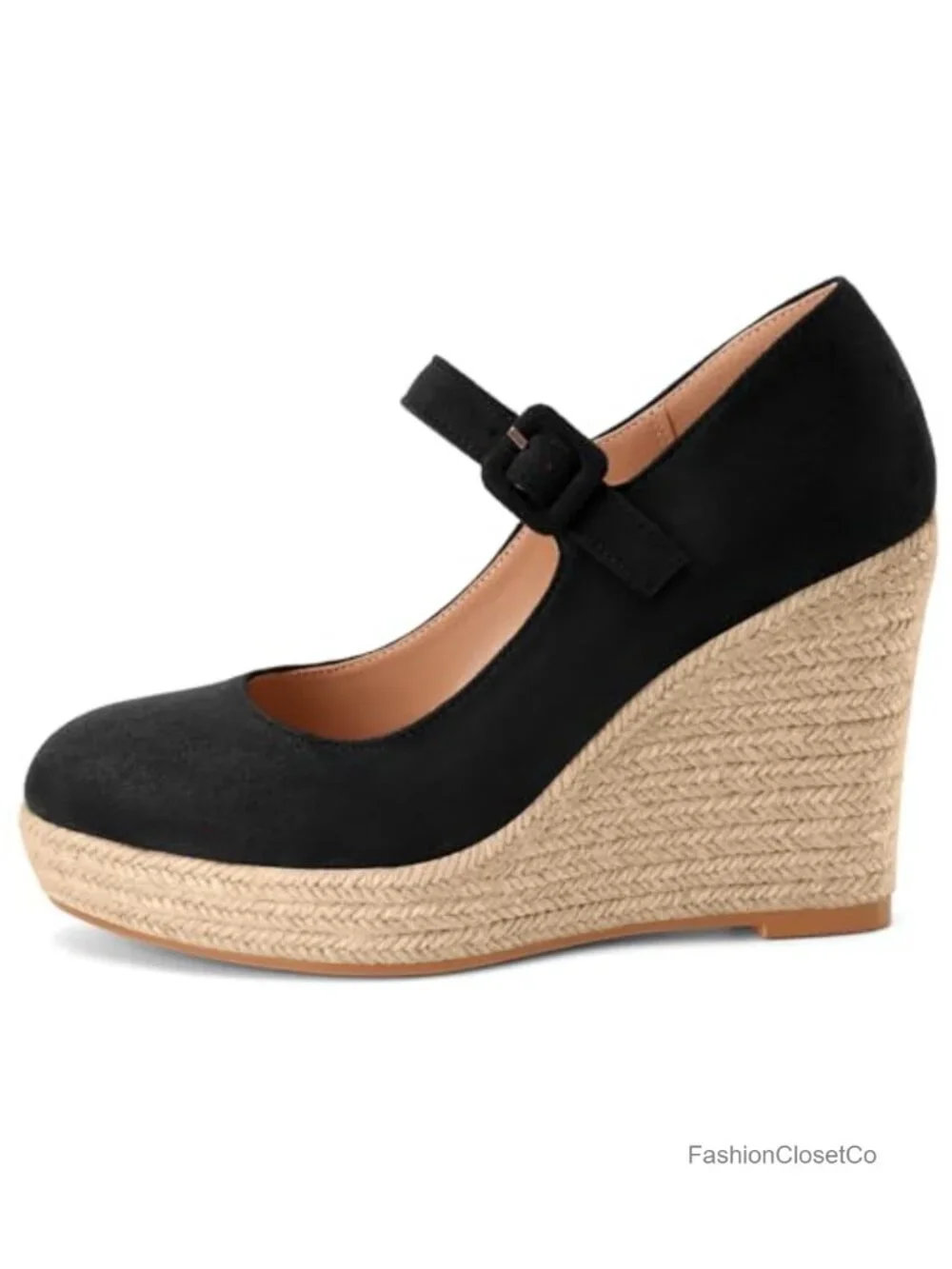 Wedge Heel Platform Espadrille Mary Jane Pumps with Buckle Strap